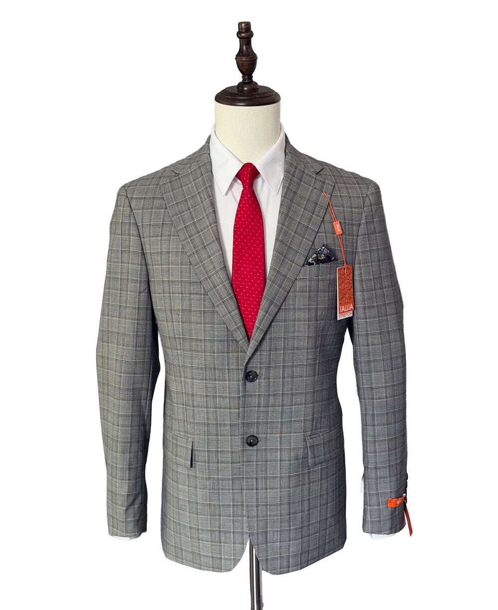 Tallia Orange Verdello Men's Slim Fit Suit Jacket Wool Plaid Cream Brown NWT